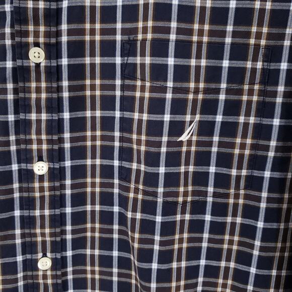 Nautica 80s Two Ply Cotton Shirt Mens Extra Large Navy Plaid Cabin Button Down - Picture 3 of 12